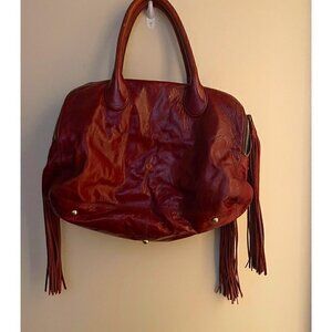 Zina Eva Leather Zippered Fringe Bag in Wine/Burgundy Red